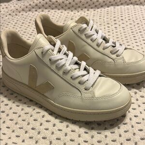 Veja White and Tan V10 Sneakers